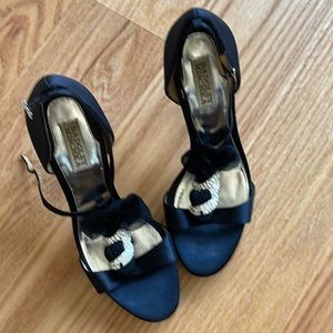 Black satin Badgley Mischka party shoes